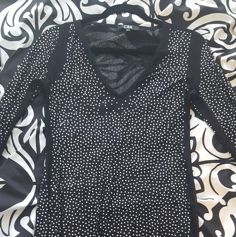 Mesh bedazzled long sleeve midi dress